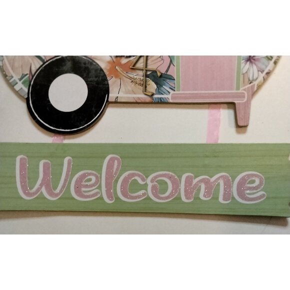 Retro Camper Welcome Sign Pink Flamingo Flip Flops Tropical tiki Coastal - Picture 2 of 5